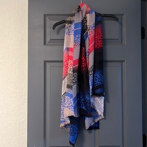 Sky Cashmere Scarf, Red, Blue, Black, and Tan
